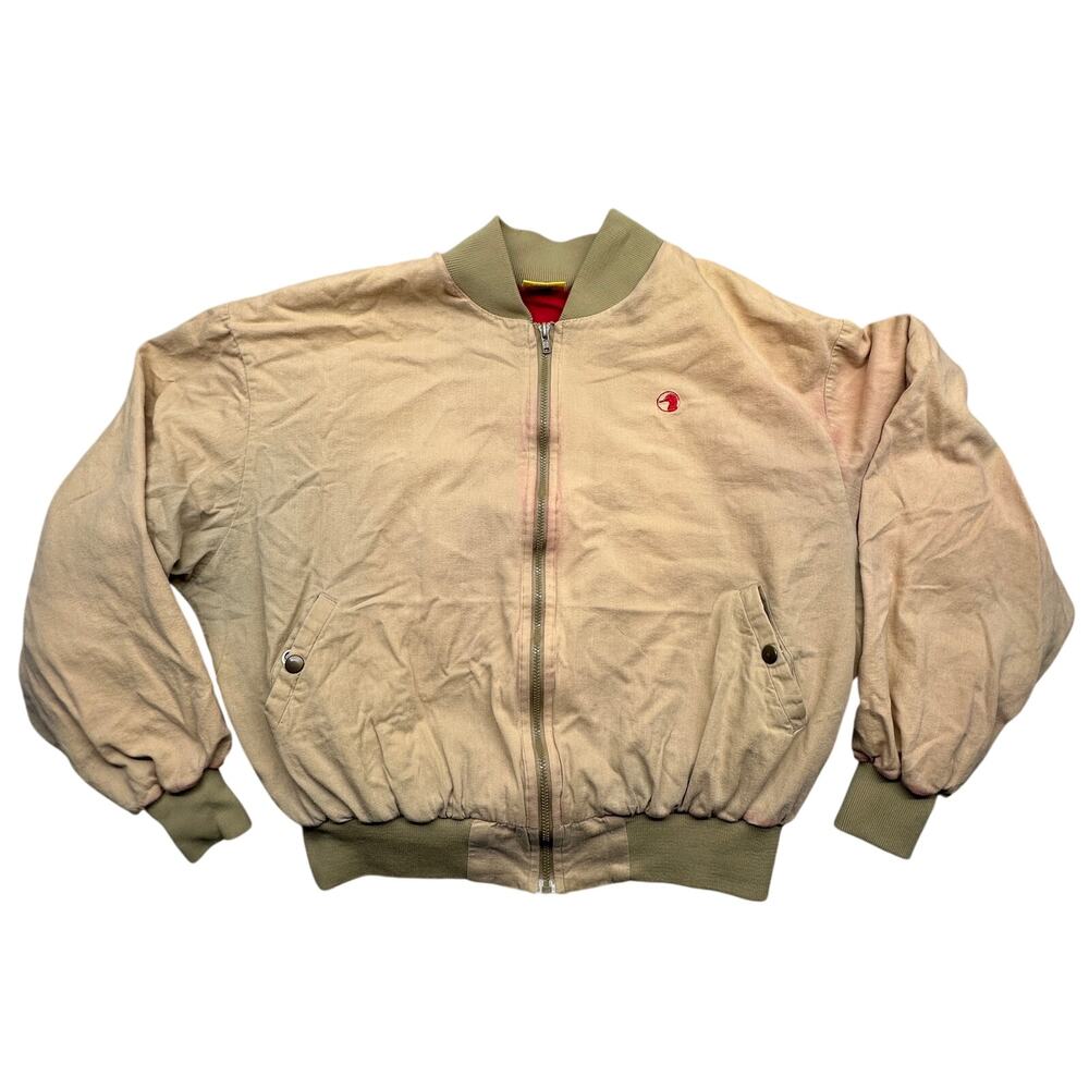 Vintage 80s 90s Duck Head Cotton Bomber Jacket Mens Large Khaki Brown Red Zip